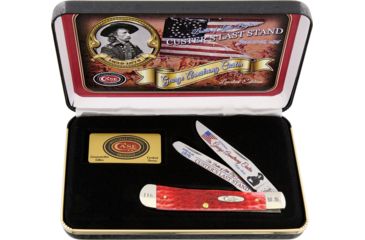 Image of Case Custer's Last Stand Trapper Folding Knife,Stainless Steel,Standard Edge,Mirror Polish,Red,Pick Bone Handle CACLSRPB