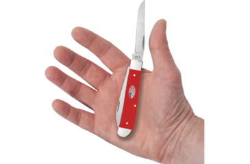 Image of Case Mini Trapper American Workman Folding Knife, 3.5in Closed, Carbon Steel, Stonewash Clip/Wharncliffe Blades, Red Smooth Synthetic Handle, 73927