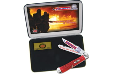 Image of Case American Firefighter Gift Folding Knive Set, SS Clip/ Spey Blades, Red Jigged Bone Handles, CAT-AFF