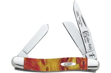 Image of Case Golden Ruby Stockman Folding Knife, Mirror SS Clip, Spey, Sheepsfoot Blades, Golden Ruby Corelon Handle, Nickel Silver Bolster, Blade Etching, Inlay Shield, 9318GR