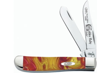 Image of Case Mini Golden Ruby Trapper Folding Knife, Mirror SS Clip/ Spey Blades, Golden Ruby Corelon Handle, Nickel Silver Bolster, Inlay Shield, Blade Etching, 9207GR