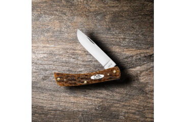 Image of Case Sod Buster Jr Folding Knife, 3.63 in, Chrome Vanadium Steel, Amber Bone Peach Seed Jig Handle, 30092