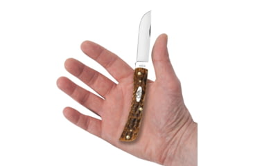 Image of Case Sod Buster Jr Folding Knife, 3.63 in, Chrome Vanadium Steel, Amber Bone Peach Seed Jig Handle, 30092