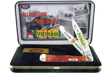 Image of Case Vietnam Trapper Gift Folding Knive Set, SS Clip/ Spey Blades, Red Jigged Bone Handles With Nickel Silver Bolsters, CAT-VIET
