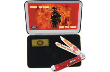 Image of Case Volunteer Firefighter Folding Knife, SS Clip/ Spey Blades, Red Pick Bone Handles, CAT-VFF