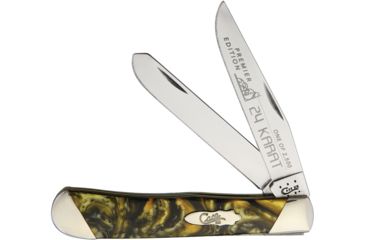 Image of Case Trapper 24 Karat Folding Knife,Stainless Steel,Clip and Spey,24 Karat,Corelon Handle CAS925424KT