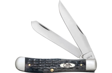 Image of Case Trapper Crandall Gray Folding Knife, 4.13in Closed, 3.24in/3.27in, Carbon Steel, Mirror Clip/Spey Blades, Pocket Worn Gray Crandall Jigged Bone Handle, 58410