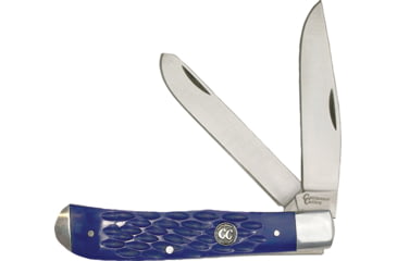 Image of Cattleman'S Cutlery Signature Trapper Blue Folding Knife, Satin 3Cr13 SS Clip/ Spey Blades, Blue Jigged Delrin Handle, SS Bolster, Inlay Shield, Blue, CC0002JBL