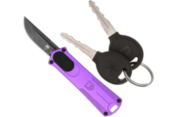 Image of CobraTec Knives California 952 OTF Knife, 1.75in, Stonewashed D2 Steel, Non-Serrated Drop Blade, Purple Handle, CALI952PURDNS