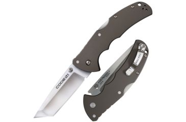 Image of Cold Steel Code 4 Folding Knife, 3.5in, Tanto Point Plain Edge, S35VN Steel Blade, Gun Metal Gray 6061 Aluminum Handle, CS-58PT