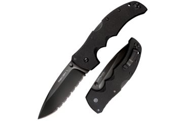 Image of Cold Steel Recon 1 Folding Knife, 4in Spear Point Serrated Carpenters CTS XHP Alloy w/ DLC Coating, Black G10 Handle, CS-27TLCSS