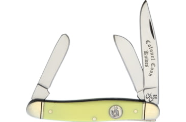 Image of Colonel Coon Stockman Yellow Folding Knife, Satin SS Clip, Sheepsfoot, Spey Blades, Yellow Smooth Synthetic, Yellow, 47 YELLOW