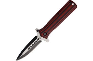 Image of Colt Stilletto Folding Knife, 3.25in, Matte Double Edged Dagger, Red/Black Striped Micarta Handle CT538