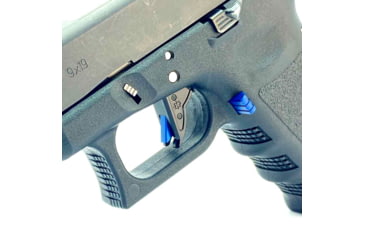 Image of Cross Armory Glock Gen 1-3 Enhanced Flat Faced Trigger w/Bar, 9mm, Aluminum, Black/Blue Safety, crGTb-bk-bl