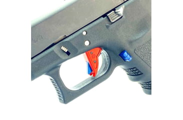 Image of Cross Armory Glock Gen 1-3 Enhanced Flat Faced Trigger w/Bar, 9mm, Aluminum, Red/Blue Safety, crGTb-rd-bl