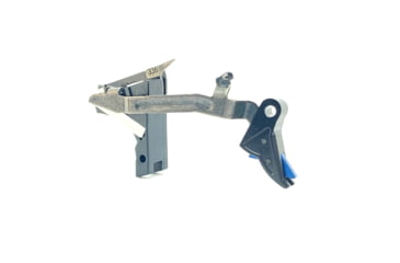 Image of Cross Armory Glock Gen 1-3 Enhanced Flat Faced Trigger w/ Bar, Drop-in Shoe/3.5 Spring, 9mm, Aluminum/Blue Safety, Black/Blue, Small, crGTdi-bk-bl
