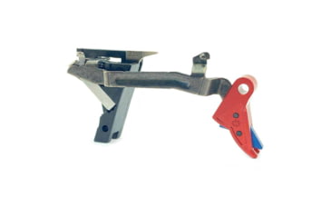 Image of Cross Armory Glock Gen 1-3 Enhanced Flat Faced Trigger w/ Bar, Drop-in Shoe/3.5 Spring, 9mm, Aluminum/Blue Safety, Red/Blue, Small, crGTdi-rd-bl