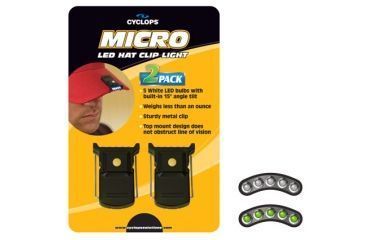 Image of Cyclops Micro Hat Clip Light, Black with 5 White LED Bulbs, 2 Pack, CYC-MHC2PK-W
