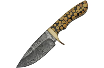 Image of Damascus Fixed Blade Knotted Wood Knife, 4.25 Damascus steel blade, Knotted wood and black resin handle, DM-1210
