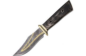 Image of Damascus Hunter Fixed Blade Knife,4.375in,Clip Point Blade,Black Horn Handle DM1061