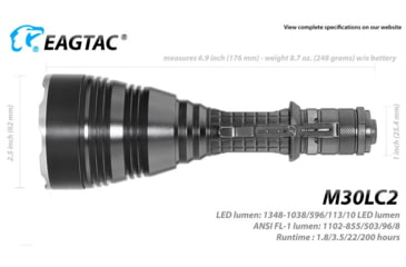 Image of EAGTAC M30LC2 Flashlight, XM-L2 U4 CW LED, 1348lm, Black, M30LC2-XML2-BASE-CW