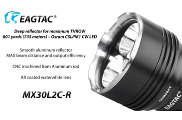 Image of EAGTAC MX30L2CR 3 x CSLPM1 Flashlight, 32650 13000mAh li-ion, CW LED, 3100 Lumen, Black, MX30L2CR-3*CSLPM1-CW