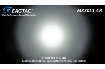 Image of EAGTAC MX30L3-CR Base Flashlight, 6 Nichia 219C CRI92 4000K LED, 3850lm, Black, MX30L3CR-6*219C-BASE-NW