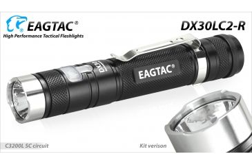 Image of Eagtac Rechargeable DX30LC2-R XPL HI 1160 Lumens LED Flashlight, Black, Medium, DX30LC2RXPLHI