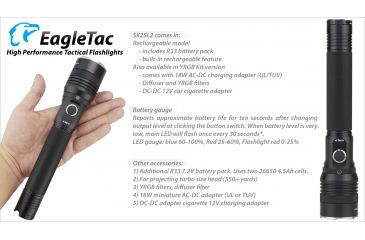 Image of Eagtac Rechargeable SX25L2 XM-L2 U4 1494 Lumens LED Flashlight Kit, Black, Medium, SX25L2XML2KIT