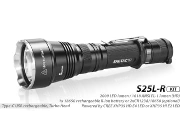 Image of EAGTAC S25L-R Flashlight Kit, XHP35 HI NW LED, 1750lm, Black, S25LR-XHP35-HI-KIT-NW