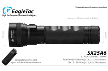 Image of EAGTAC SX25A6 Flashlight, XM-L2 CW U4 LED, 1494lm, Black, SX25A6-XML2-BASE-CW