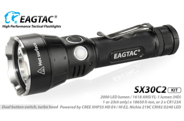 Image of EAGTAC SX30C2 XPL HI 1870 Lumen LED Flashlight, Medium, Black, SX30C2-XPL-HI-BASE-CW
