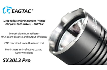 Image of EAGTAC SX30L3 Pro Flashlight, XHP70.2 CW LED, 4350lm, Black, SX30L3-XHP702-PRO-CW