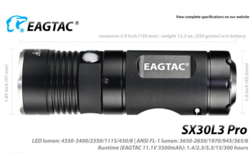 Image of EAGTAC SX30L3 Pro Flashlight, XHP70.2 CW LED, 4350lm, Black, SX30L3-XHP702-PRO-CW