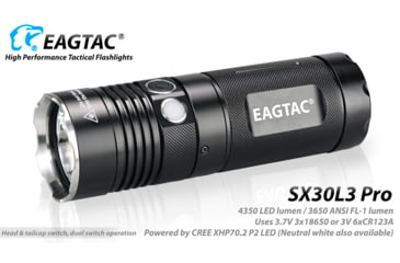 Image of EAGTAC SX30L3 Pro Flashlight, XHP70.2 CW LED, 4350lm, Black, SX30L3-XHP702-PRO-CW