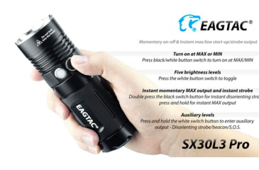 Image of EAGTAC SX30L3 Pro Flashlight, XHP70.2 CW LED, 4350lm, Black, SX30L3-XHP702-PRO-CW