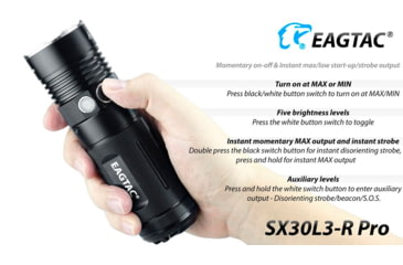 Image of EAGTAC SX30L3-R Pro Flashlight, XHP70.2 CW LED, 4850lm, Black, SX30L3R-XHP702-PRO-CW