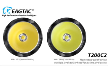 Image of EAGTAC T200C2 Flashlight Kit, XM-L2 U4 CW LED, 1277lm, Black, T200C2-XML2-KIT-CW