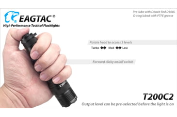 Image of EAGTAC T200C2 Flashlight Kit, XM-L2 U4 CW LED, 1277lm, Black, T200C2-XML2-KIT-CW