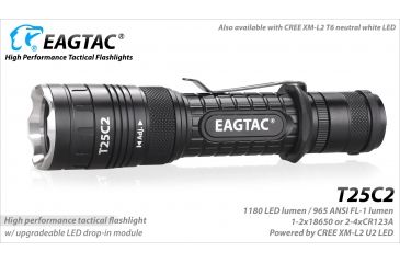 Image of Eagtac T25C2 XPLHI 1148 Lumen Tactical Flashlight, Black, Medium, T25C2XPLHI