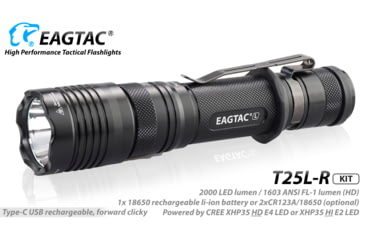 Image of EAGTAC T25L-R Base Flashlight, XHP35 HI NW LED, 1750lm, Black, T25LR-XHP35-HI-BASE-NW