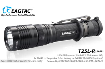 Image of EAGTAC T25L-R Base Flashlight, XHP35 HI NW LED, 1750lm, Black, T25LR-XHP35-HI-BASE-NW