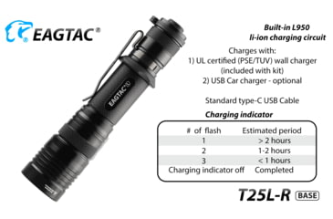 Image of EAGTAC T25L-R Base Flashlight, XHP35 HI NW LED, 1750lm, Black, T25LR-XHP35-HI-BASE-NW
