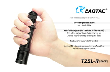 Image of EAGTAC T25L-R Base Flashlight, XHP35 HI NW LED, 1750lm, Black, T25LR-XHP35-HI-BASE-NW