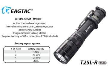 Image of EAGTAC T25L-R Base Flashlight, XHP35 HI NW LED, 1750lm, Black, T25LR-XHP35-HI-BASE-NW