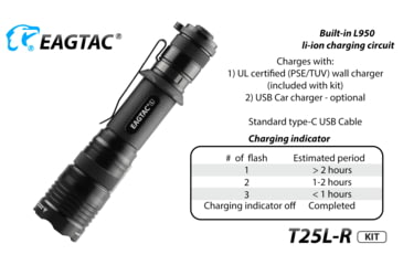 Image of EAGTAC T25L-R Base Flashlight, XHP35 HI NW LED, 1750lm, Black, T25LR-XHP35-HI-BASE-NW