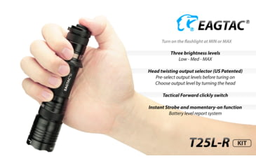 Image of EAGTAC T25L-R Base Flashlight, XHP35 HI NW LED, 1750lm, Black, T25LR-XHP35-HI-BASE-NW