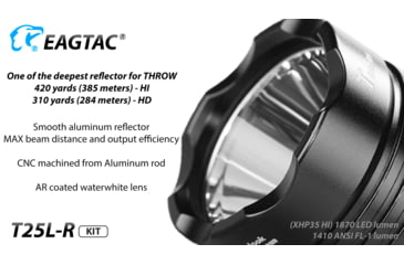 Image of EAGTAC T25L-R Base Flashlight, XHP35 HI NW LED, 1750lm, Black, T25LR-XHP35-HI-BASE-NW