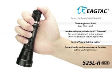 Image of Eagtac USB Rechargeable S25LR XHP35 HD 2000 Lumen Tactical Flashlight, Black, Medium, S25LRXHP35HD