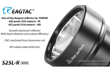 Image of Eagtac USB Rechargeable S25LR XHP35 HD 2000 Lumen Tactical Flashlight, Black, Medium, S25LRXHP35HD